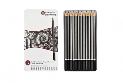 12PCS Graphite Sketching Pencils Metal Box Set
