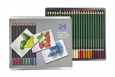 24PCS Colored Charcoal Pencils Set