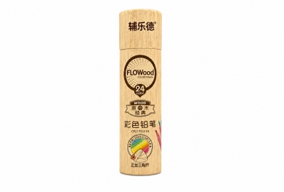 24-Pack Wooden Triangular Barrel Colored Pencils in Bulk Container